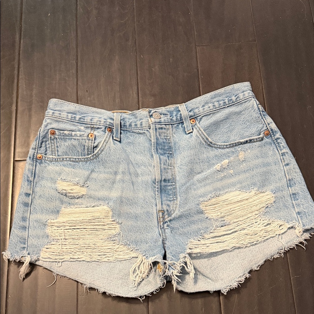 Levi's 501 Light Blue Distressed Shorts